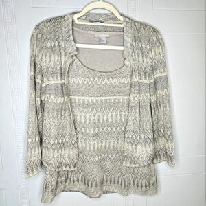 H&M 2-piece Set Peplum Tank and Crop Cardigan Gray Silver Glittery M EUC GLAM